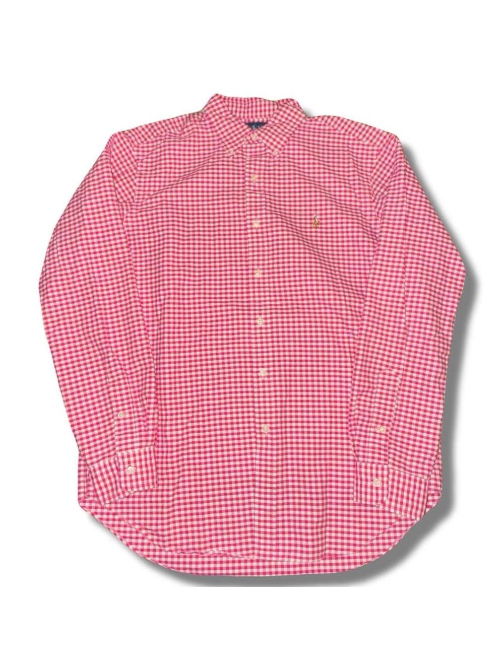 Vintage 90s Polo Ralph Lauren pink gingham long sleeve button down shirt Size L - Picture 2 of 5